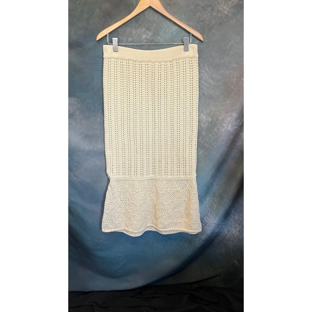 Marc‎ New York Cream Crochet Knit Maxi Skirt Flounce Hem Size Small